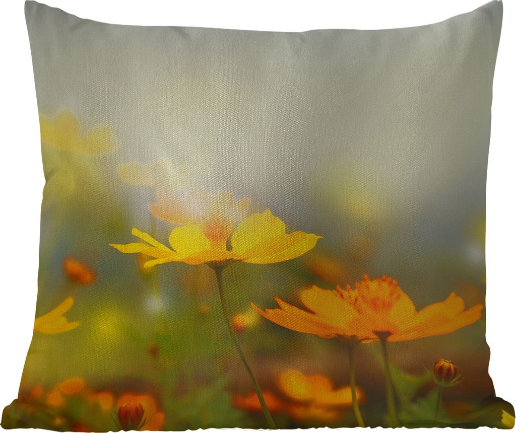 MuchoWow Outdoor Kissen - Blumen - Landschaft - Gelb - 50x50 cm - Wetterfest - Lounge Kissen - Komfortabel - Kissen mit Bild