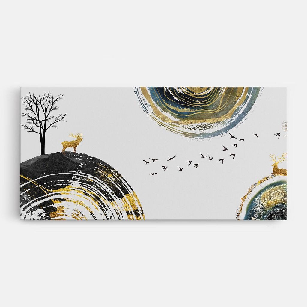 ARTHUB Leinwandbild 40x80 cm, Golden Deer | Wohnzimmerdekoration, Hängende Bilder, Wanddekoration, Heimdekoration, Abstrakte, Abstrakte Kunst