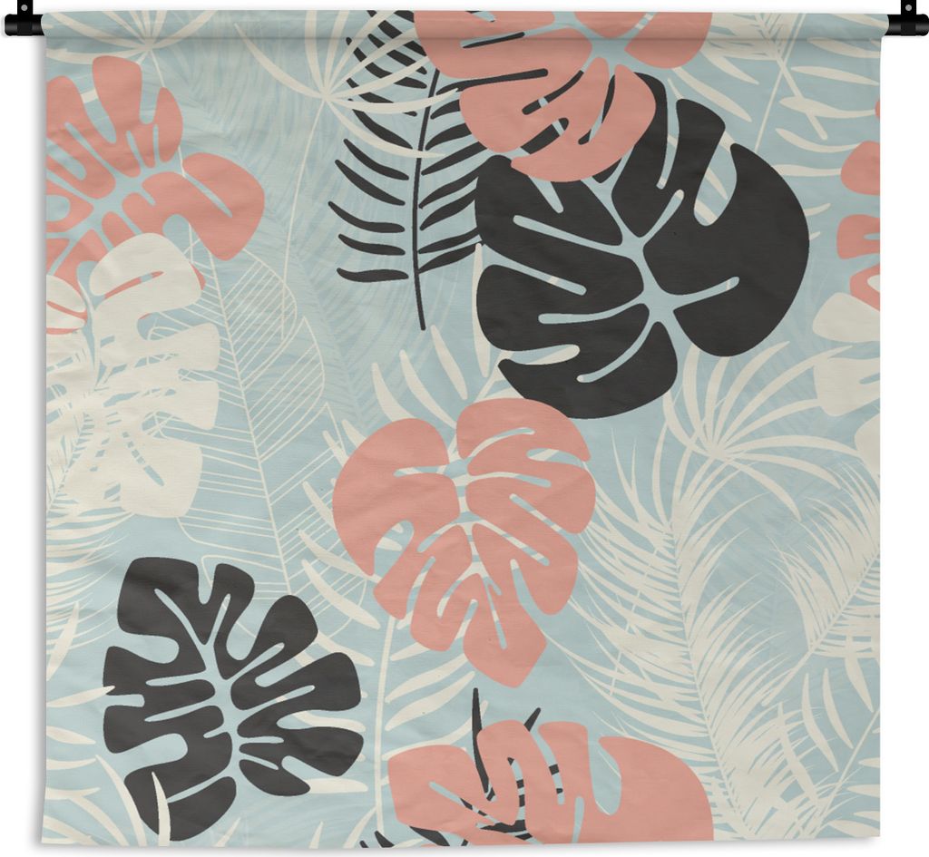 MuchoWow Wandteppich Wandbehang Blätter - Monstera - Pastell - Hawaii - Muster 90x90 cm Tapisserie Dekoration Wandtuch - Wandaufhänger