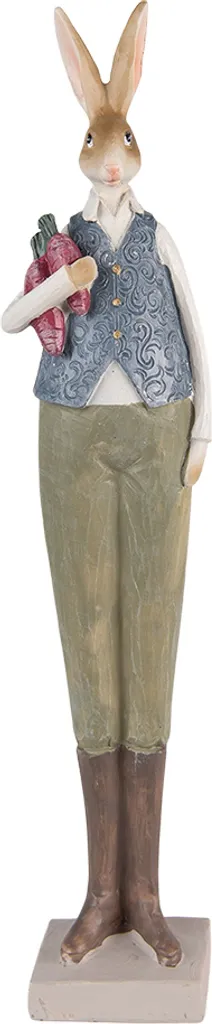 Figurine Lapin Clayre & Eef 6x5x36 cm en Polyrésine Bleu Vert Déco