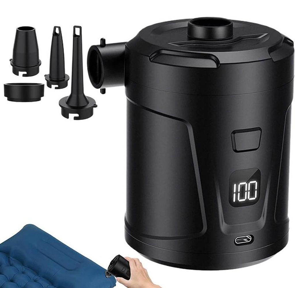 Elektrische Luftpumpe 5200mAh USB-C 4000Pa tragbar Mini Luftkompressor 4 Düsen Luftmatratze Pool Camping Vakuumbeutel Reise Outdoor