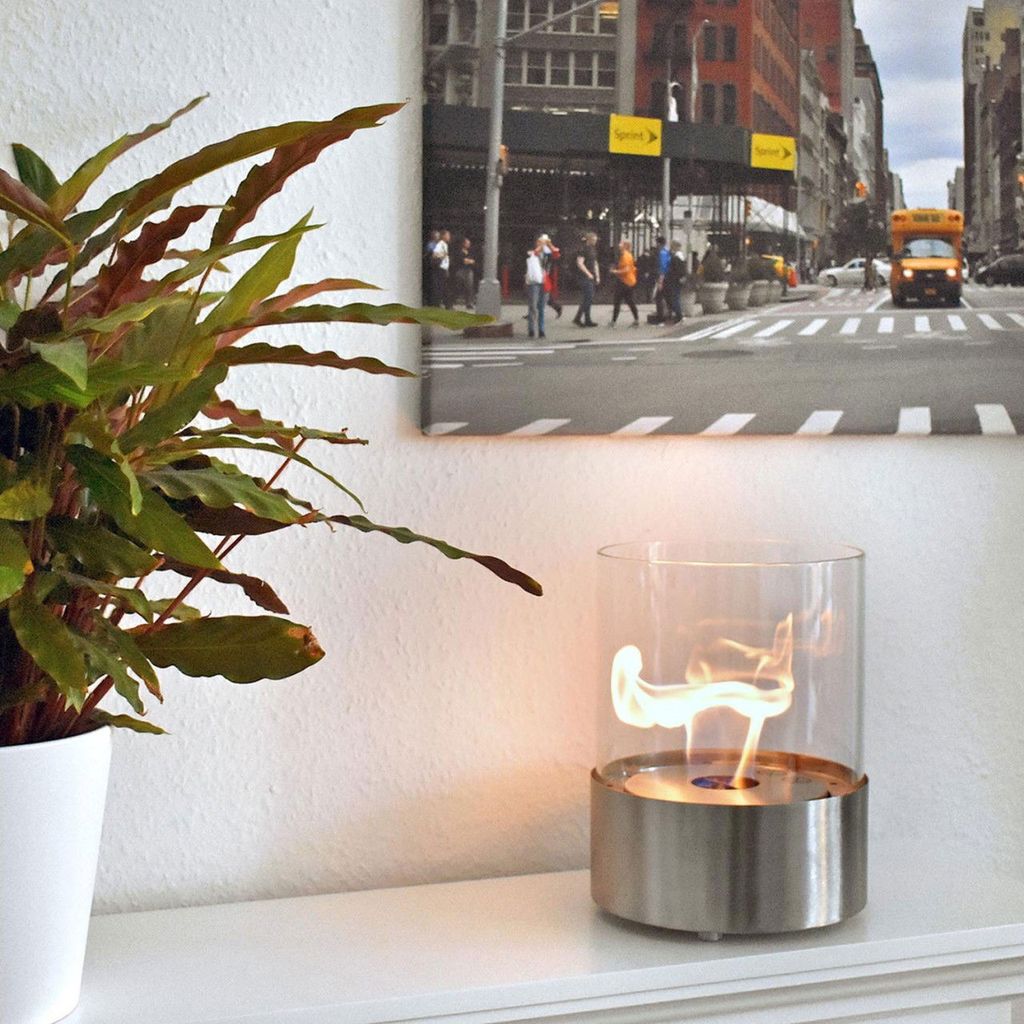GLOW FIRE Ethanol Kamin 'Emma' | Runder Tischkamin in silber mit 4 Std. Brenndauer | HxD: 27x20,5 cm