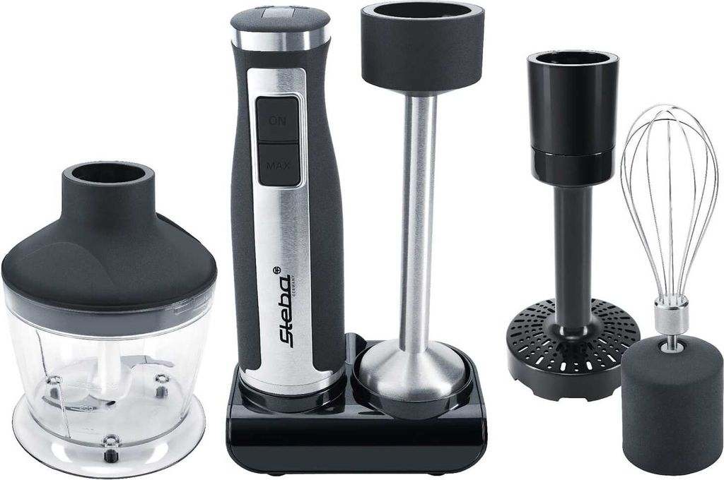 Stabmixer-Set mit Gummiertes Gehäuse, Mixstab aus Edelstahl, 8 Geschwindigkeitsstufen, 7 Aufsätze, LED-Display, Spülmaschinengeeignete Teile