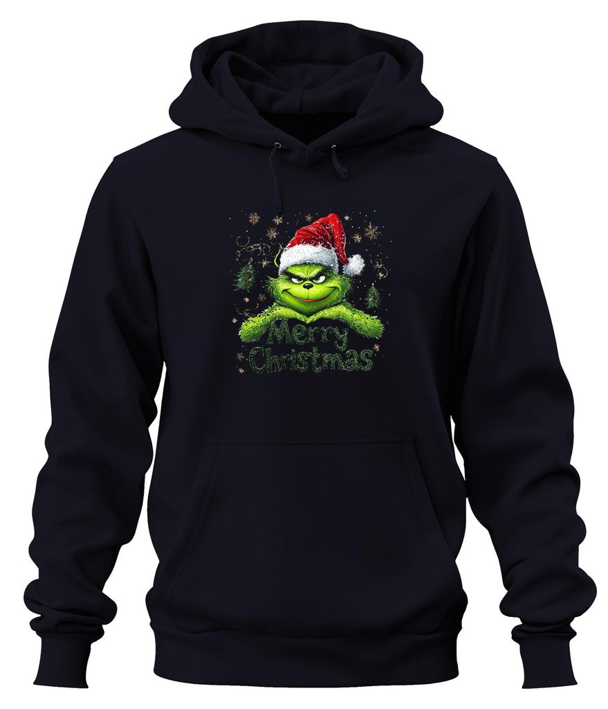 Grinch Merry Christmas Weihnachten Santa Hat Schneeflocke Geschenk Uni Hoodie Kapuzenpullover, Navy, S