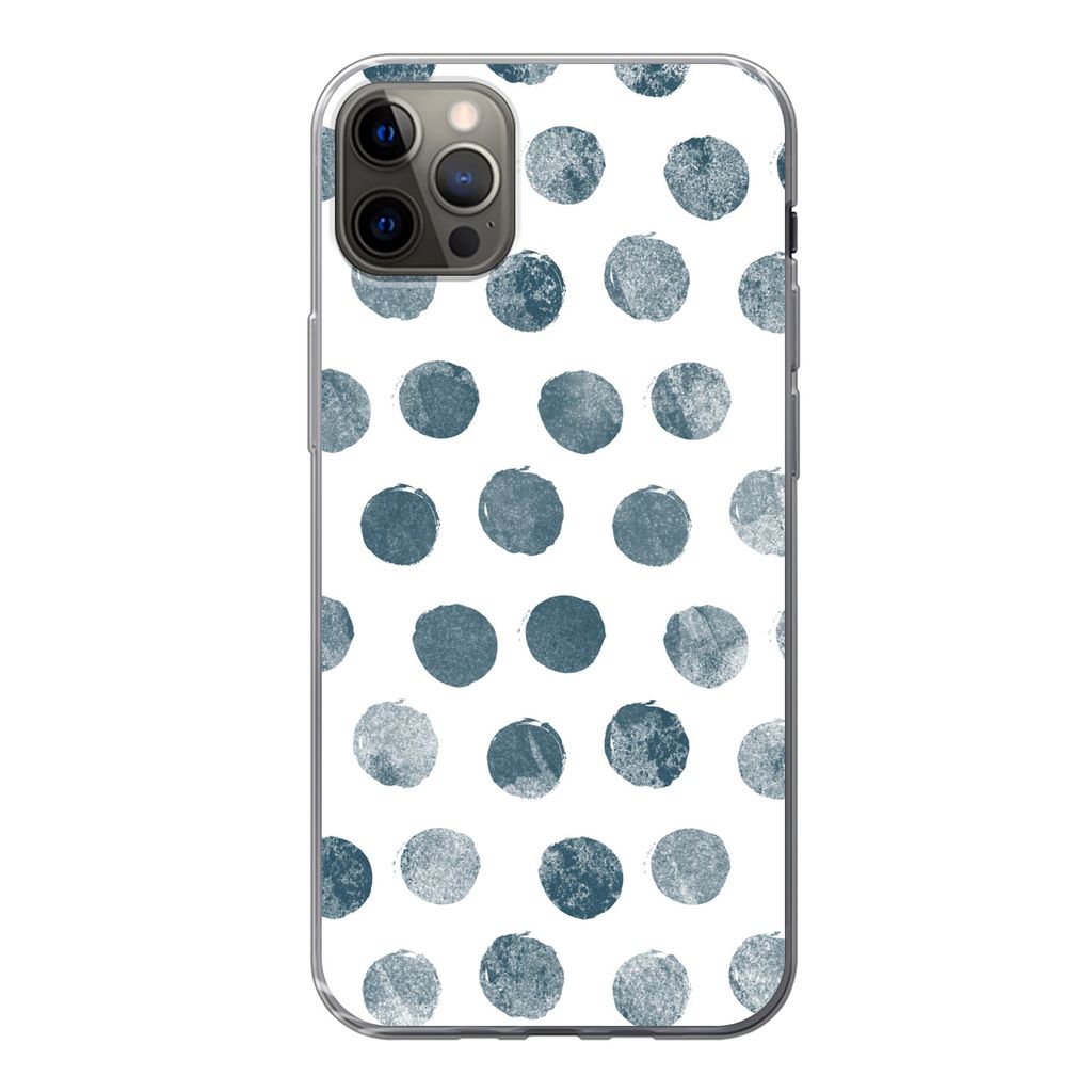 MuchoWow Handyhülle Schutzhülle Hülle für iPhone 13 Pro Max Polka dots - Grau - Weiß Silikon Softcase Handy Hülle - Mobiltelefon
