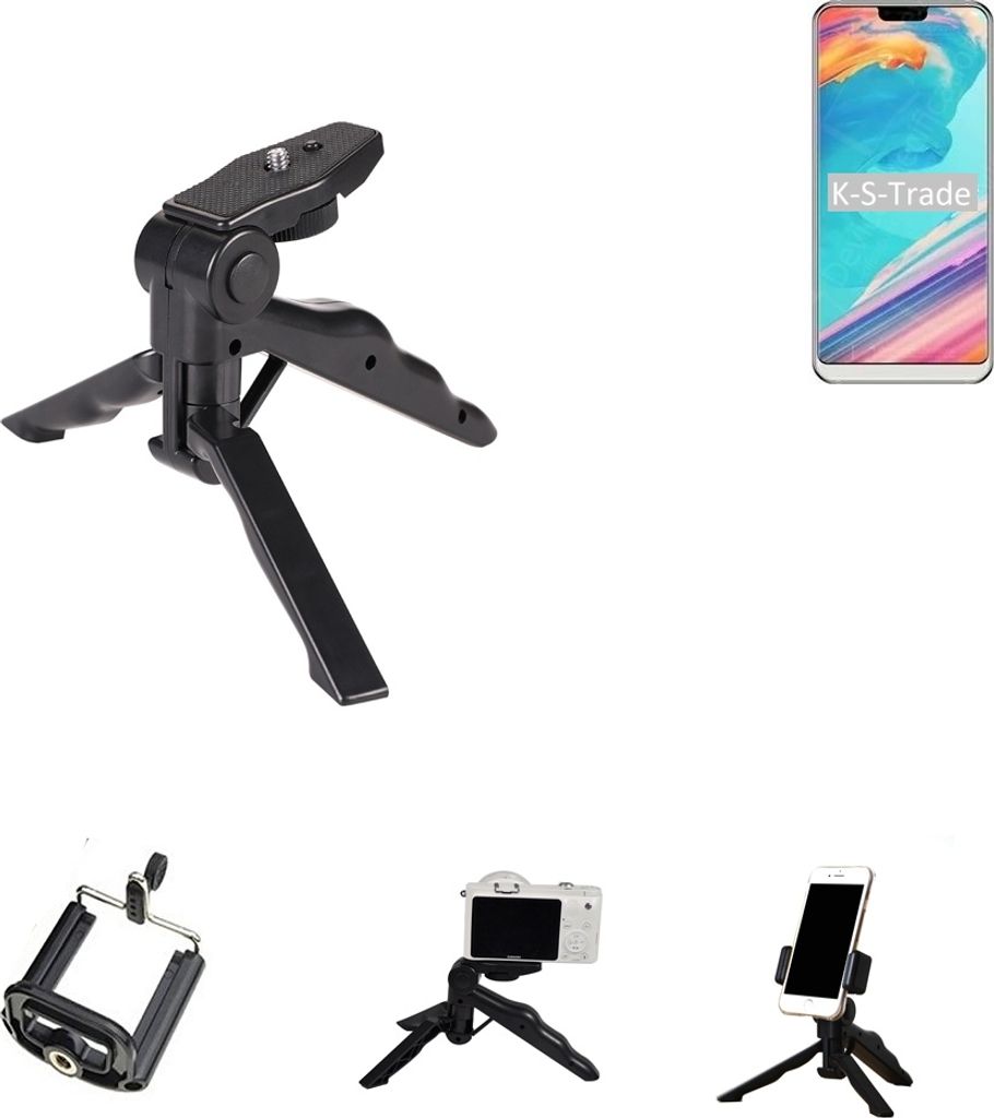 K-S-Trade Stativ Tisch-Ständer Dreibein Handy-Stativ Ständer kompatibel mit Ulefone T2 Pro Mini-Stativ Smartphone Tripod Handy-Stativ aus Plastik