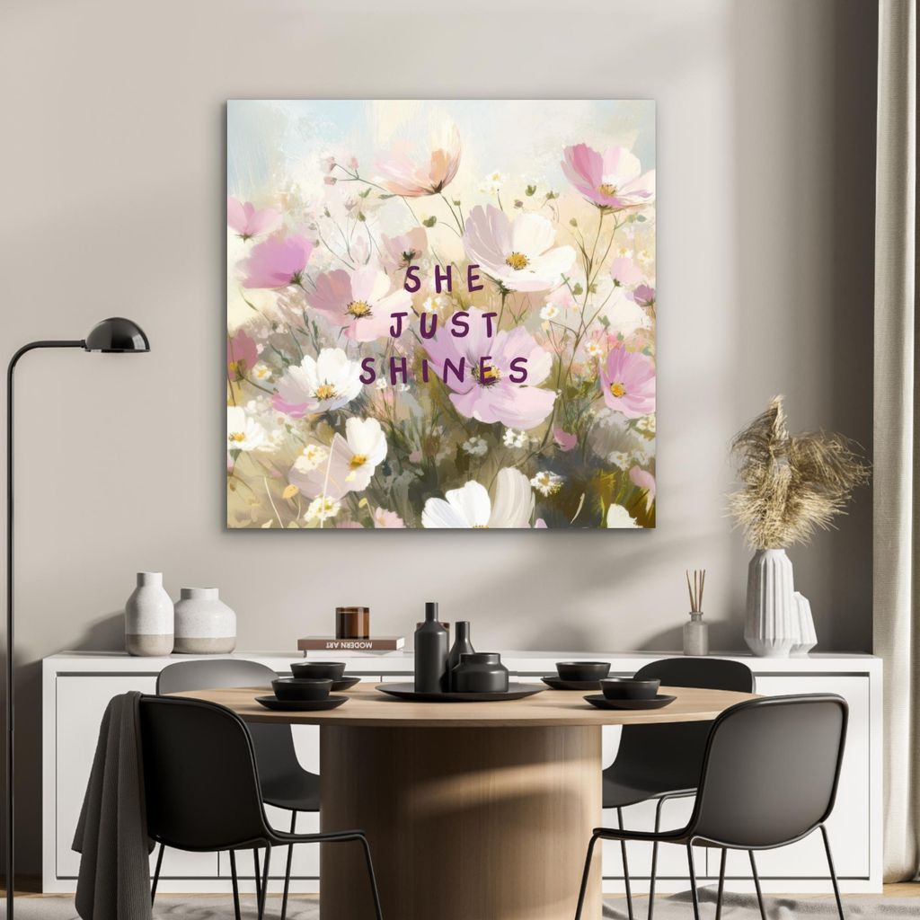 MuchoWow Wanddekoration Metall Metallbild Wandkunst 90x90 cm Zitat - Blumen - Malerisch MuchoWow Aluminium Gemälde - Dekoration - Industrial - Metall