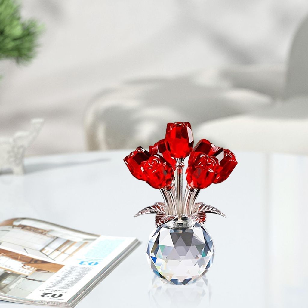 Dekorative Kristallrose, handgefertigter Blumenstrauß, Mini-Blumenvase, Dekoration, Geschenk für Ehefrau/Freundin, Hochzeitstag/Geburtstag
