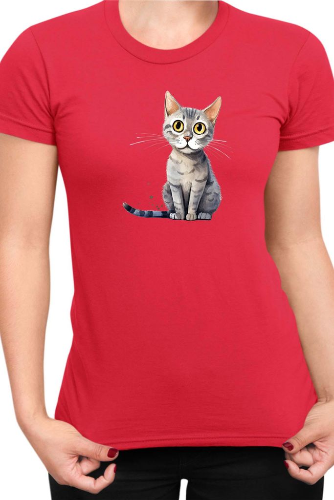 Damen T-Shirt Funny Cats Breeds Serrade Petit Cat, Lady XL / Rot