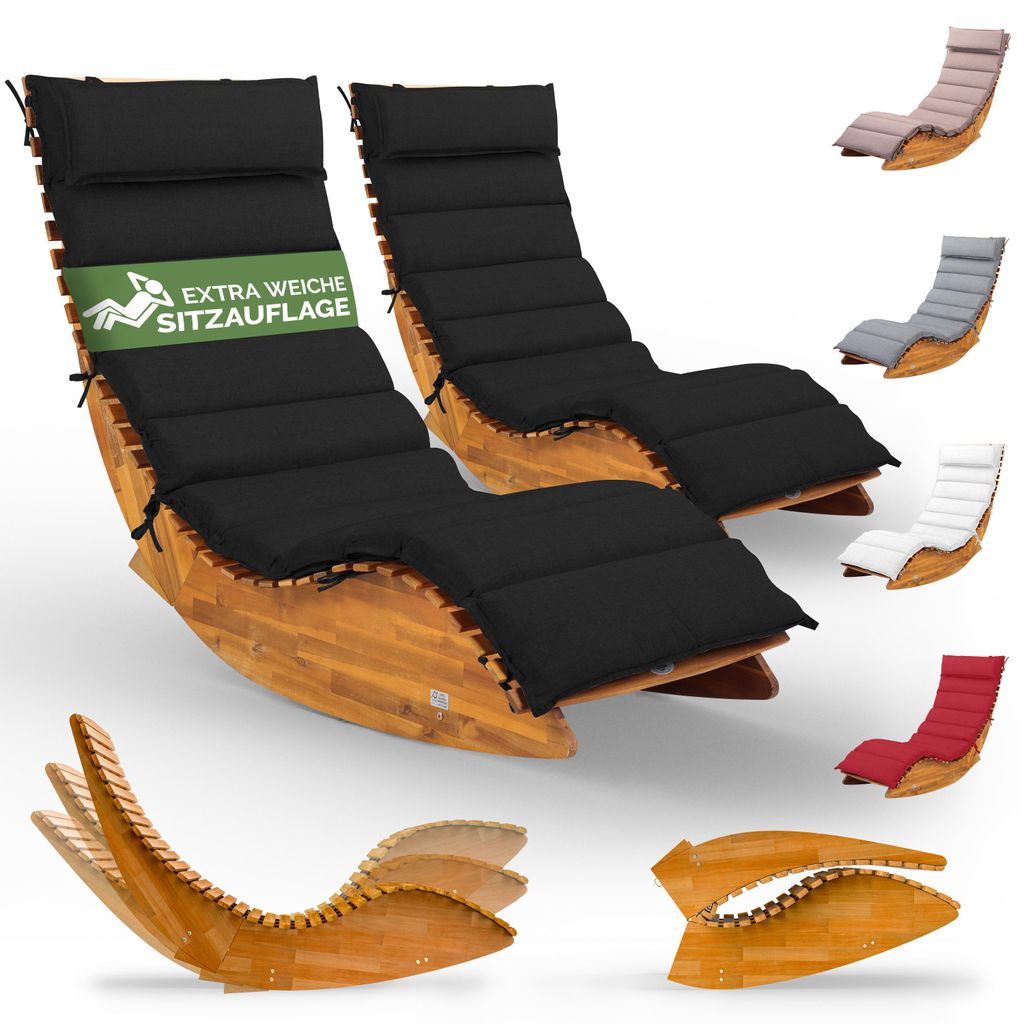 CASARIA® Set 2x Lettino Prendisole in Legno con Cuscino Immagine del prodotto 