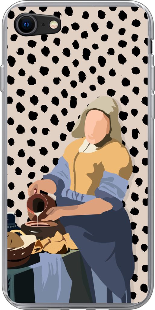 MuchoWow Handyhülle Schutzhülle Hülle für Telefoonhoesje iPhone 7 Alte Meister - Milchmädchen - Tupfen - Vintage Silikon Softcase Handy Hül...