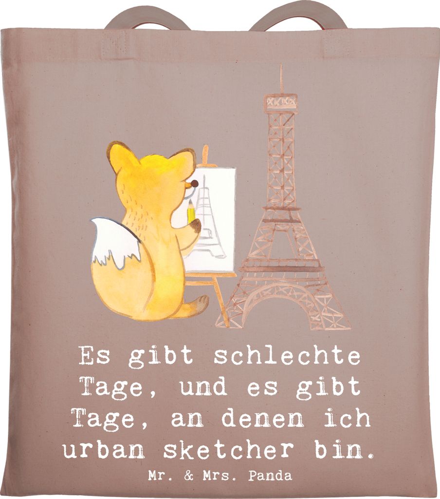 Mr. & Mrs. Panda Tote Bag Fuchs Urban sketching - Braun Pastell - Geschenk, Malen, Zeichnen, einkaufstasche baumwolle, Unitasche, Künstler, Traget...