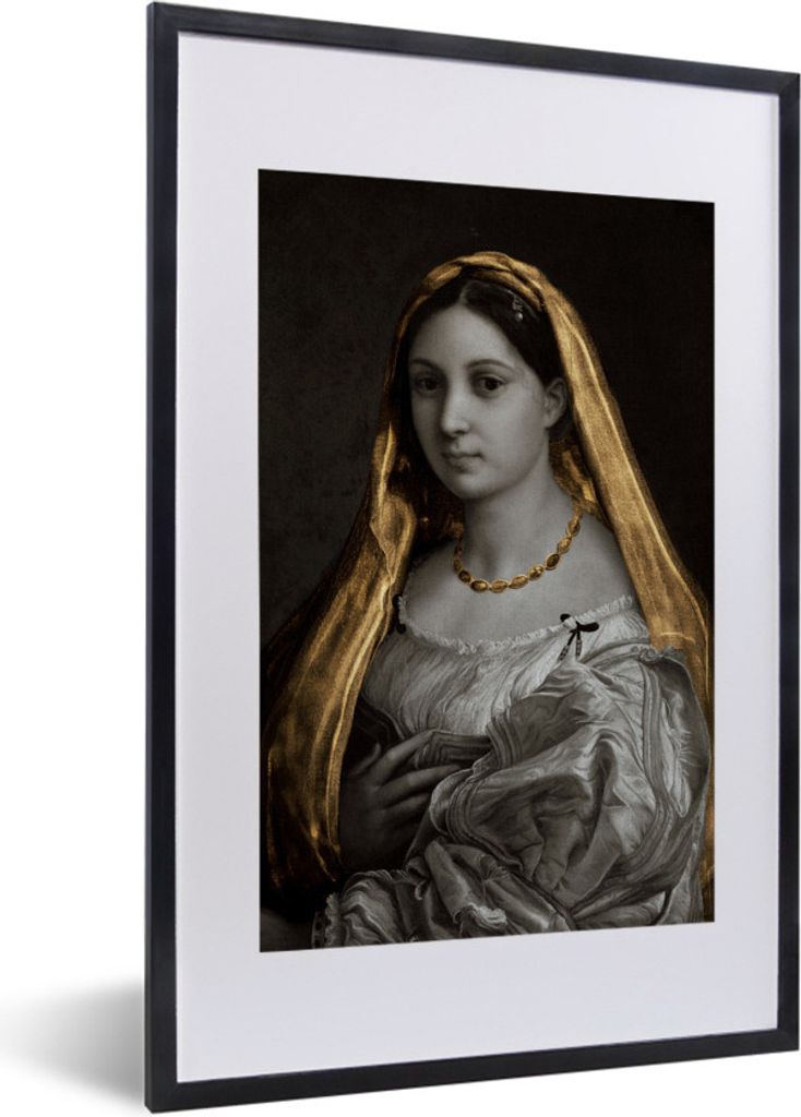 MuchoWow MuchoWow Gerahmtes Poster Die verschleierte Frau - Raffaello Sanzio - Gold 40x60 cm - Poster mit zchwarzem Bilderrahmen - Poster in Ra...