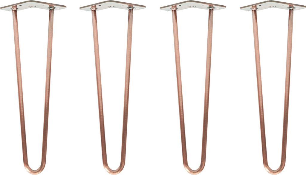 Natural Goods Berlin HAIRPIN Legs, Haarnadelbeine, Möbelfüße, Tischbeine, Antik Roségold, 40 cm, 2 Streben, 4 Stück