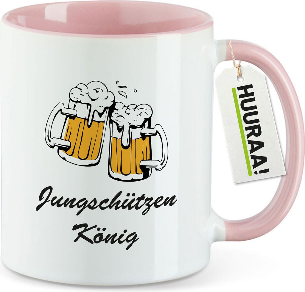 Huuraa Kaffeetasse Jungschützenkönig Schützenfest 330ml Rosa Keramik Kaffeebecher Geschenkidee