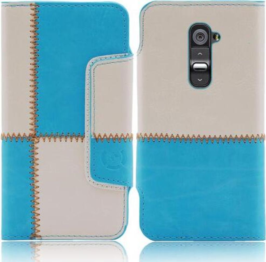 LG G2 (D802) numia Bookstyle Nahtmuster Blau-Weiss