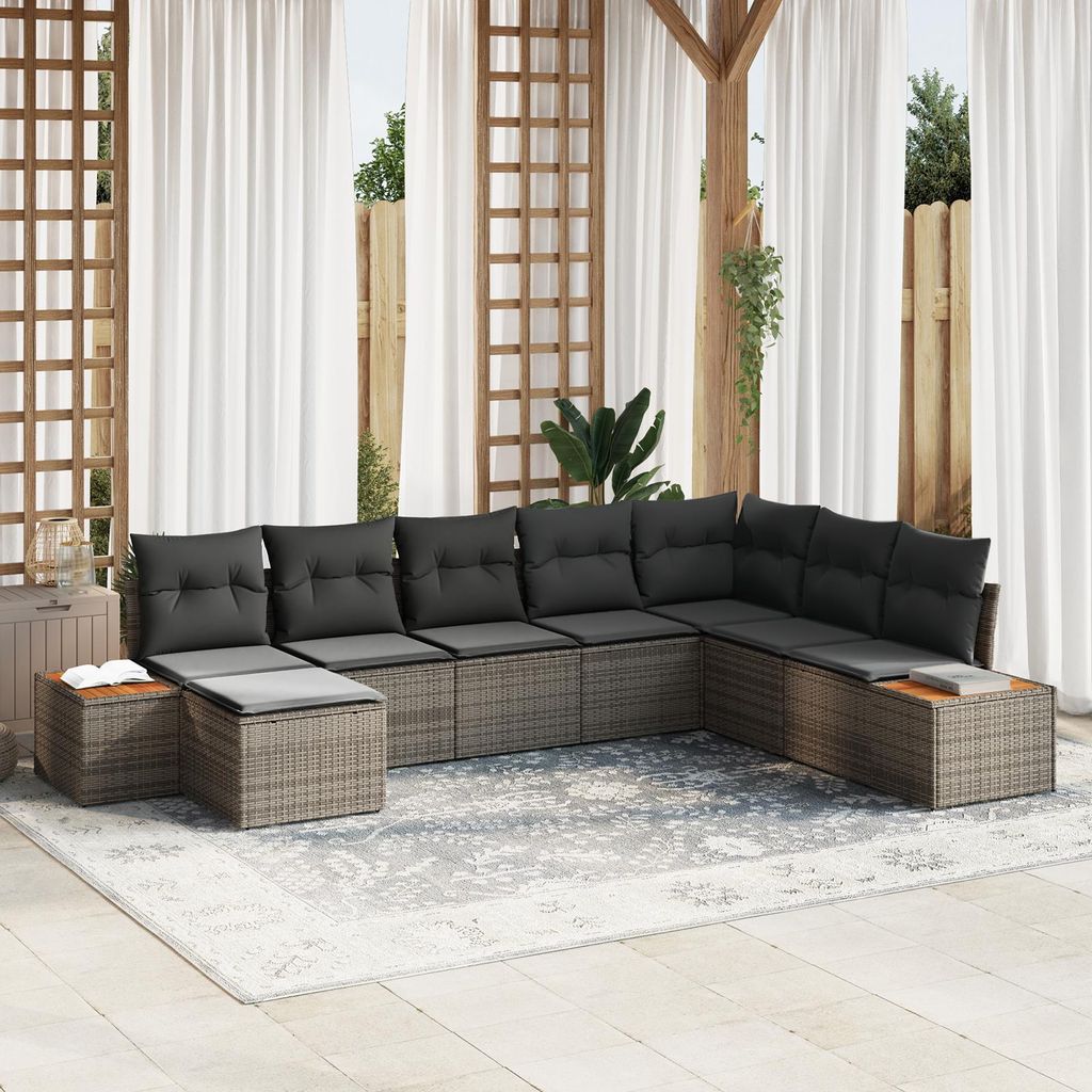 Möbel 8-teiliges Garten Sofa-Set mit Kissen Grau Poly Rattan Akazie - Gartensofas 3356814