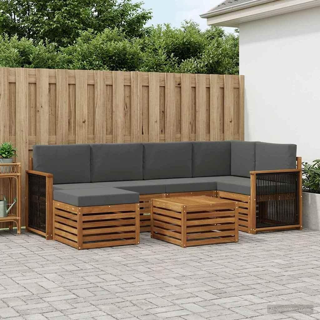 Möbel Ecksofa Set mit Kissen 6 pcs Natur und AnthrazitGartensofas - Gartensofas c1884