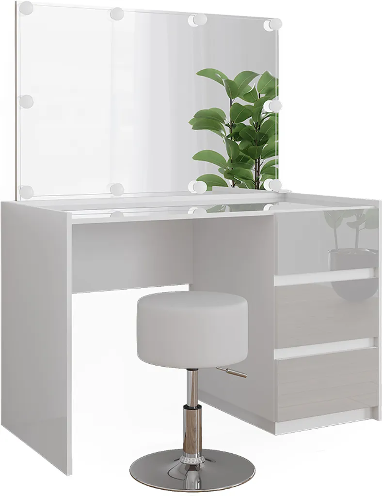 Vicco Marla Coiffeuse Blanc Haute Brillance 120cm Miroir Tabouret 51991