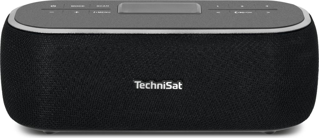 A front view of a TechniSat Viola BT 1 portable Bluetooth speaker.