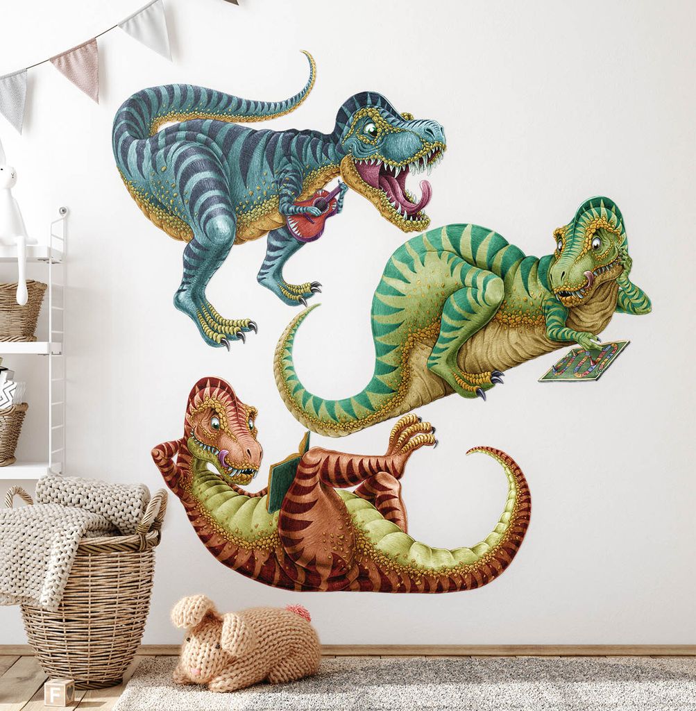 Bunte Dinosaurier – Wandgestaltung – Wandbilder Kinder – Motivtapeten Set – Wanddekor Kinderzimmer – Selbstklebende Wandsticker – 80x12...