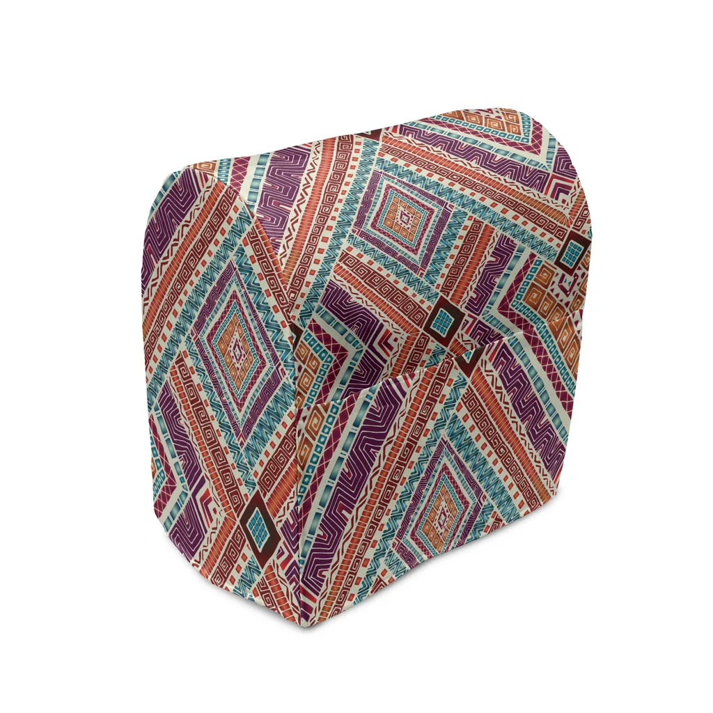 Copertura per frullatore ABAKUHAUS, motivo etnico diagonale, custodia per elettrodomestici da cucina con tasche, 36 x 39 x 24 cm, viola e verde acqua