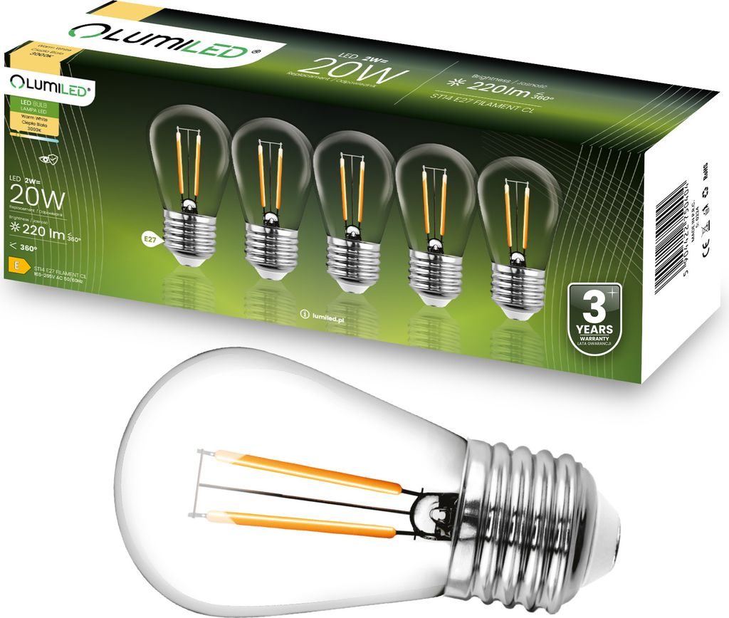 Żarówka LED E27 Edison ST14 2W = 20W 220lm 3000K Ciepła Zdjęcie produktu 