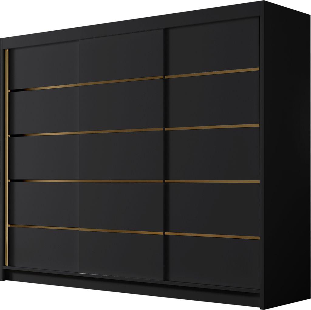MIRJAN24 Schiebetürenschrank Amber VII, Kleiderschrank mit Kleiderstange, mit drei Schwebetüren, Garderobe (Farbe: Schwarz)