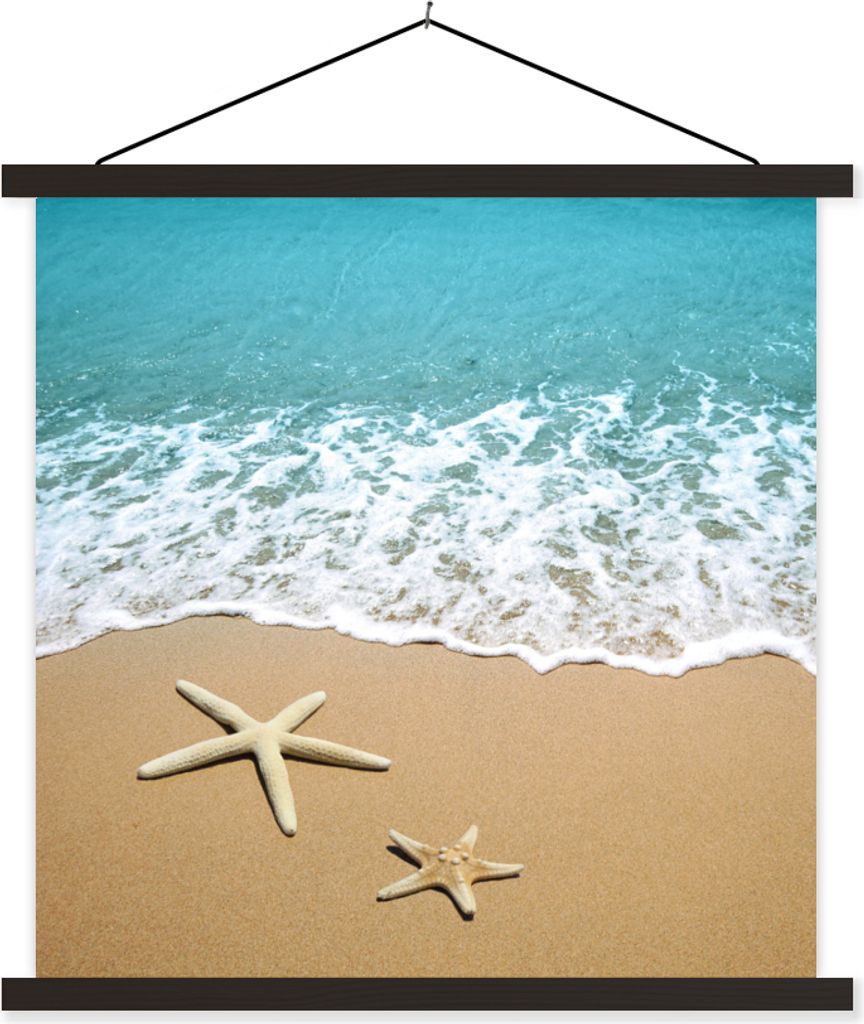 MuchoWow Textilposter Meer - Strand - Seestern 40x40 cm mit schwarzem Rahmen - Fotos