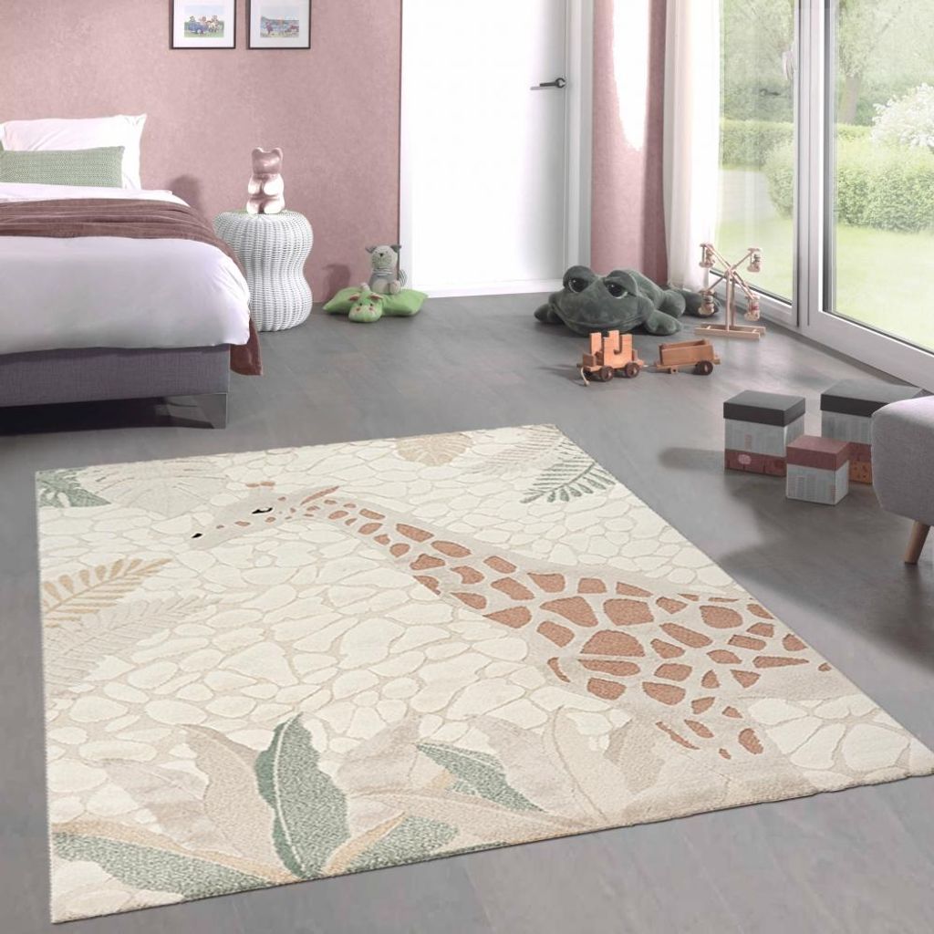 Kinderspiel Kinderzimmer Teppich mit Giraffenmuster in creme beige Größe - 140 x 200 cm