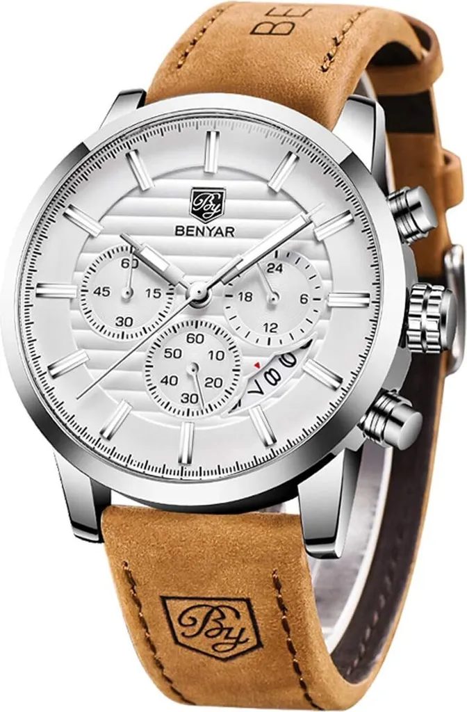 Orologio da Polso Uomo Elegante Cronografo Quarzo Acciaio Argento
