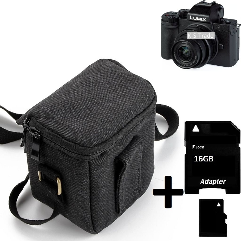 K-S-Trade Umhängetasche kompatibel mit Panasonic Lumix DC-G110 Schulter Tasche Tragetasche Kameratasche Fototasche + 16GB Speicherkarte schwarz