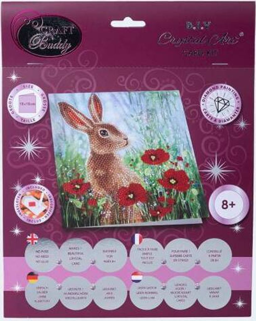Crystal Art Card Hase auf dem Feld 18x18cm