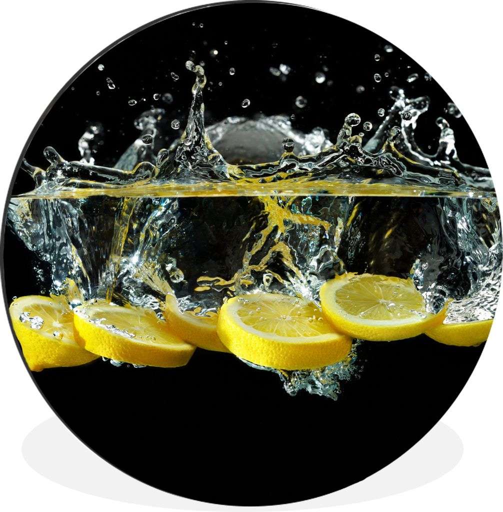 MuchoWow Aluminium Wandkreis Zitrone - Frucht - Gelb - Stilleben - Wasser Ø 30 cm Wanddeko Modern Wohnzimmer - Wand Bild - Wohnzimmer - Runde Bi...