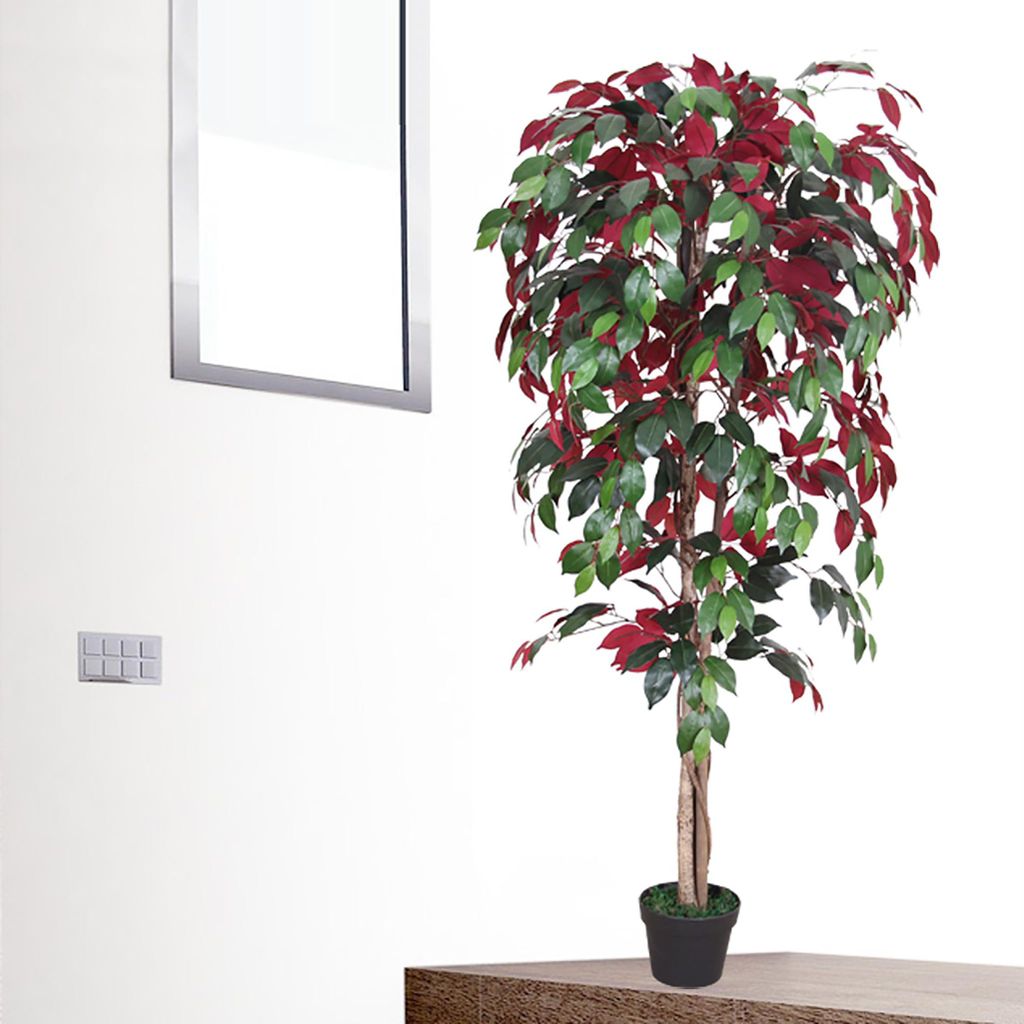 Nearly Natural 46 in. Golden Dieffenbachia Artificial Plant in White Metal Plant