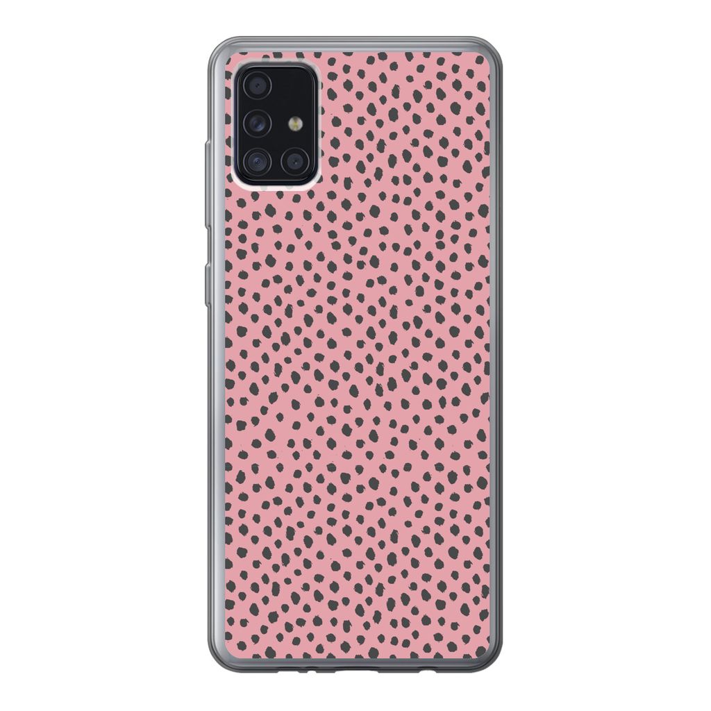 MuchoWow Handyhülle Schutzhülle Hülle für Samsung Galaxy A52 5G Polka dots - Rosa - Schwarz Silikon Softcase Handy Hülle - Umschlag