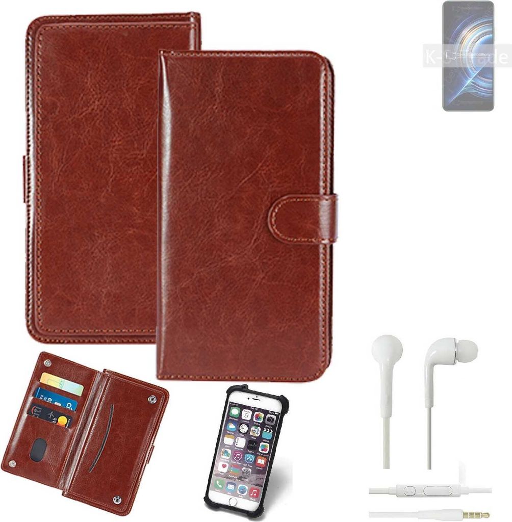 K-S-Trade 360° Hülle kompatibel mit Xiaomi Redmi K50 Pro inkl. Headphones braun Kunstleder Case BookCase WalletCase Kunstlederederhülle
