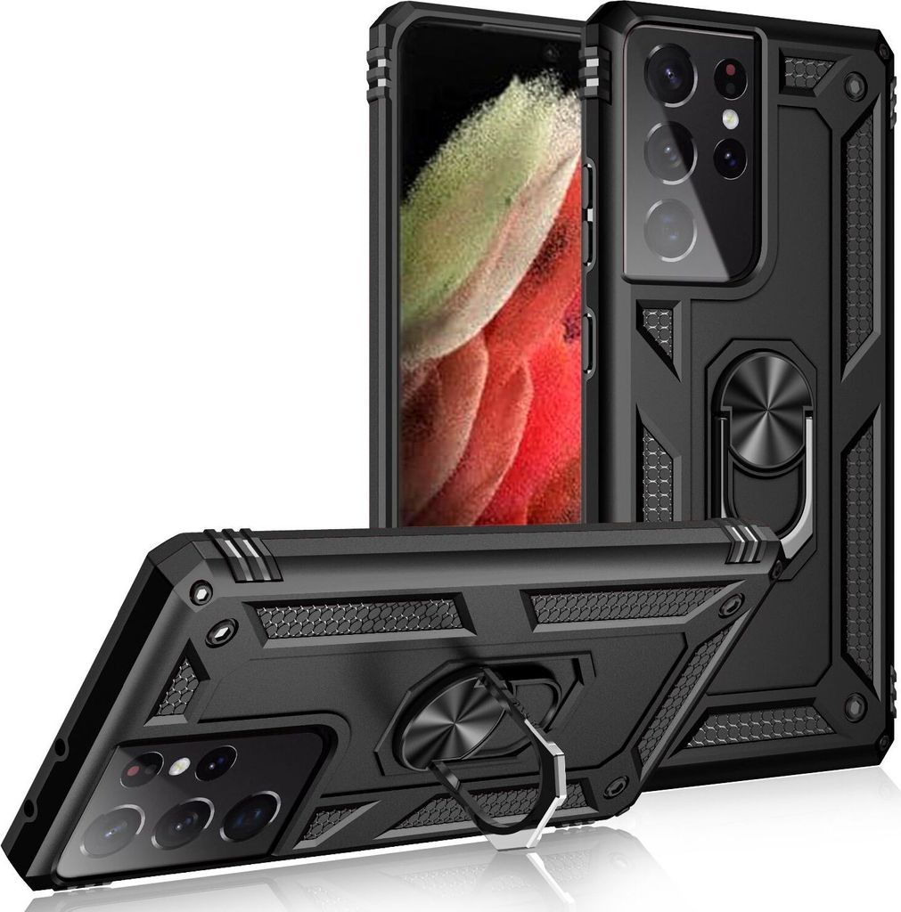 NALIA Ring Handy Hülle für Samsung Galaxy S21 Ultra, Schutz Tasche Cover Case Schwarz