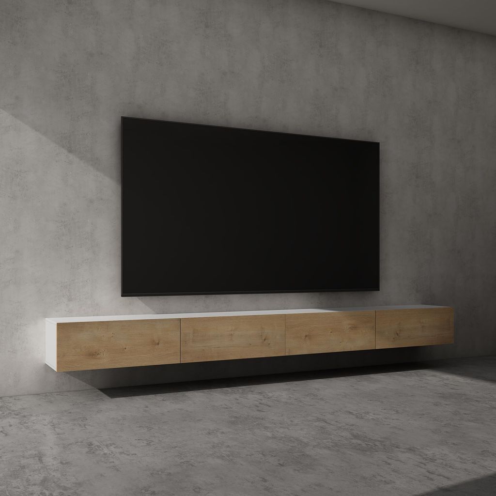 doporro Mobile Porta TV Sospeso 320 cm con 4 Ante Bianco Immagine del prodotto 