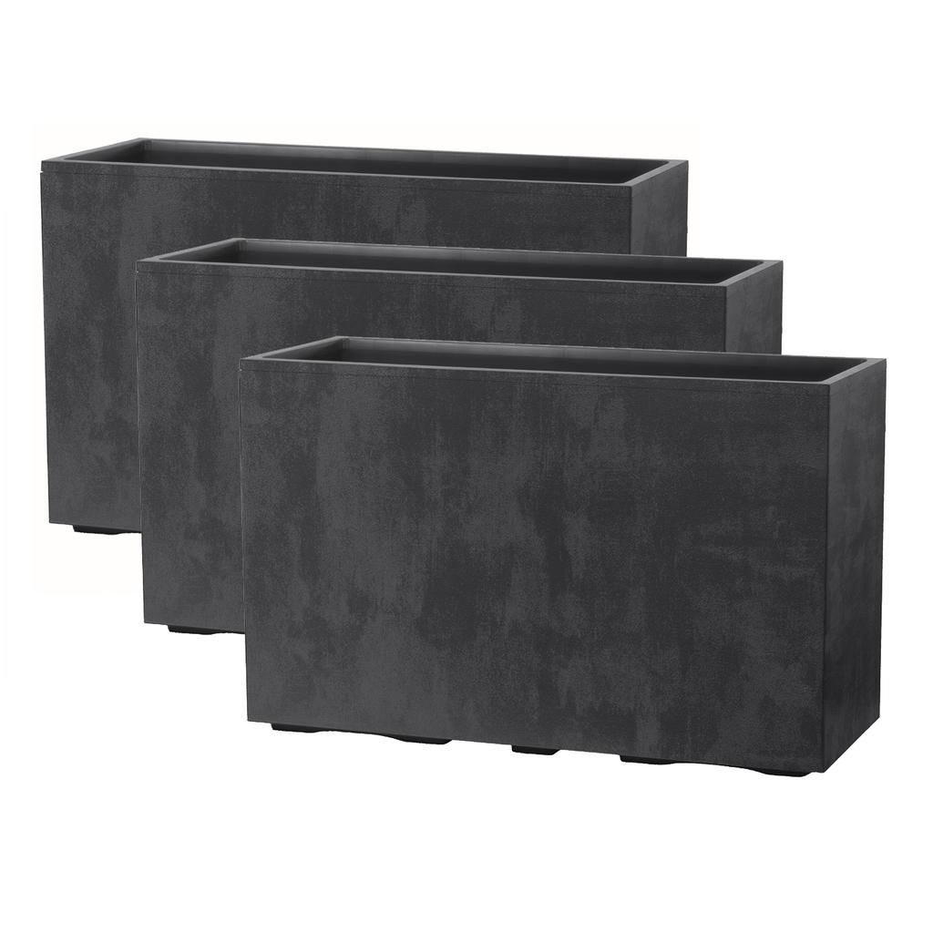 Kreher XXL Sichtschutz Pflanzkasten hoch 93L - 98x38,5x62 cm - doppelwandig & rollbar, mit Entwässerungsstopfen - Naturstein Optik, 3 Stück Ant...