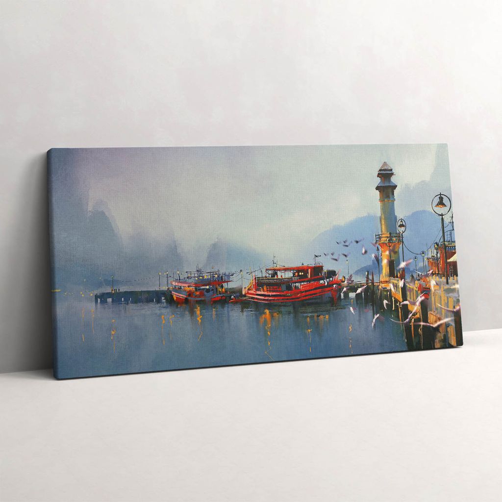 Fischerboot im Hafen – Leinwandbild Wandbild – 120x60 cm – Leinwandbilder – Wandbilder – Schlafzimmer – Flur