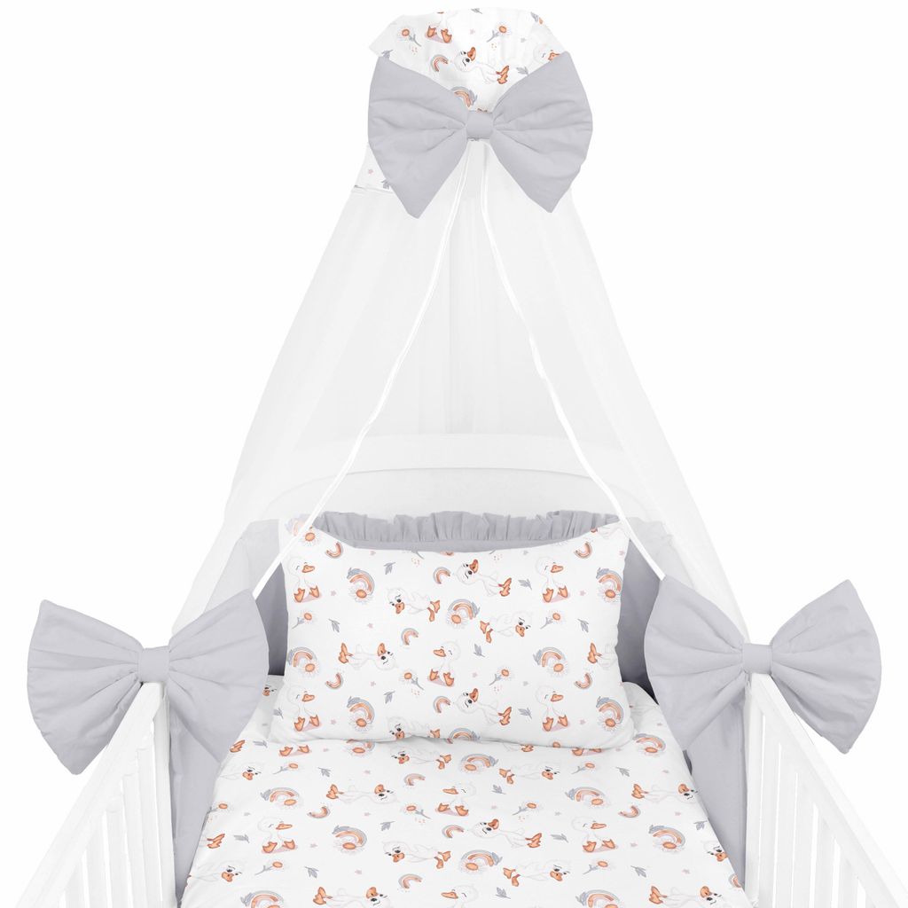 Amilian Babybettwäsche Set 7-teilig – Bettwäsche 100x135 cm, Kissen 40x60, Himmel, Nestchen – für Babybett/Gitterbett – Komplettset für N...