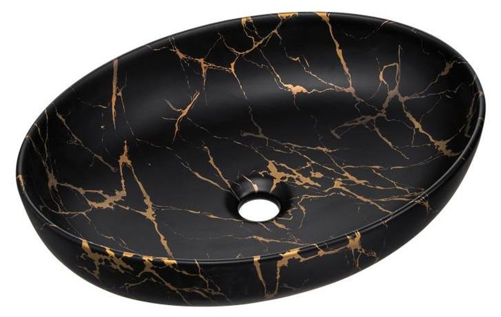 Umywalka Nablatowa Ceramiczna 52X39,5 Cm Czarny Mat Złoty Zdjęcie produktu 