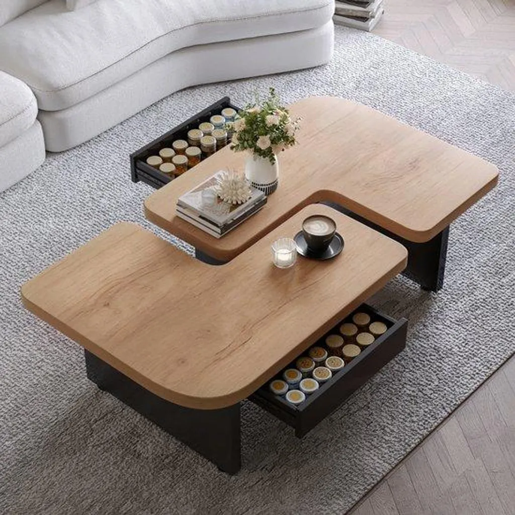 Table basse design avec 2 tiroirs de rangement et système LED modulable