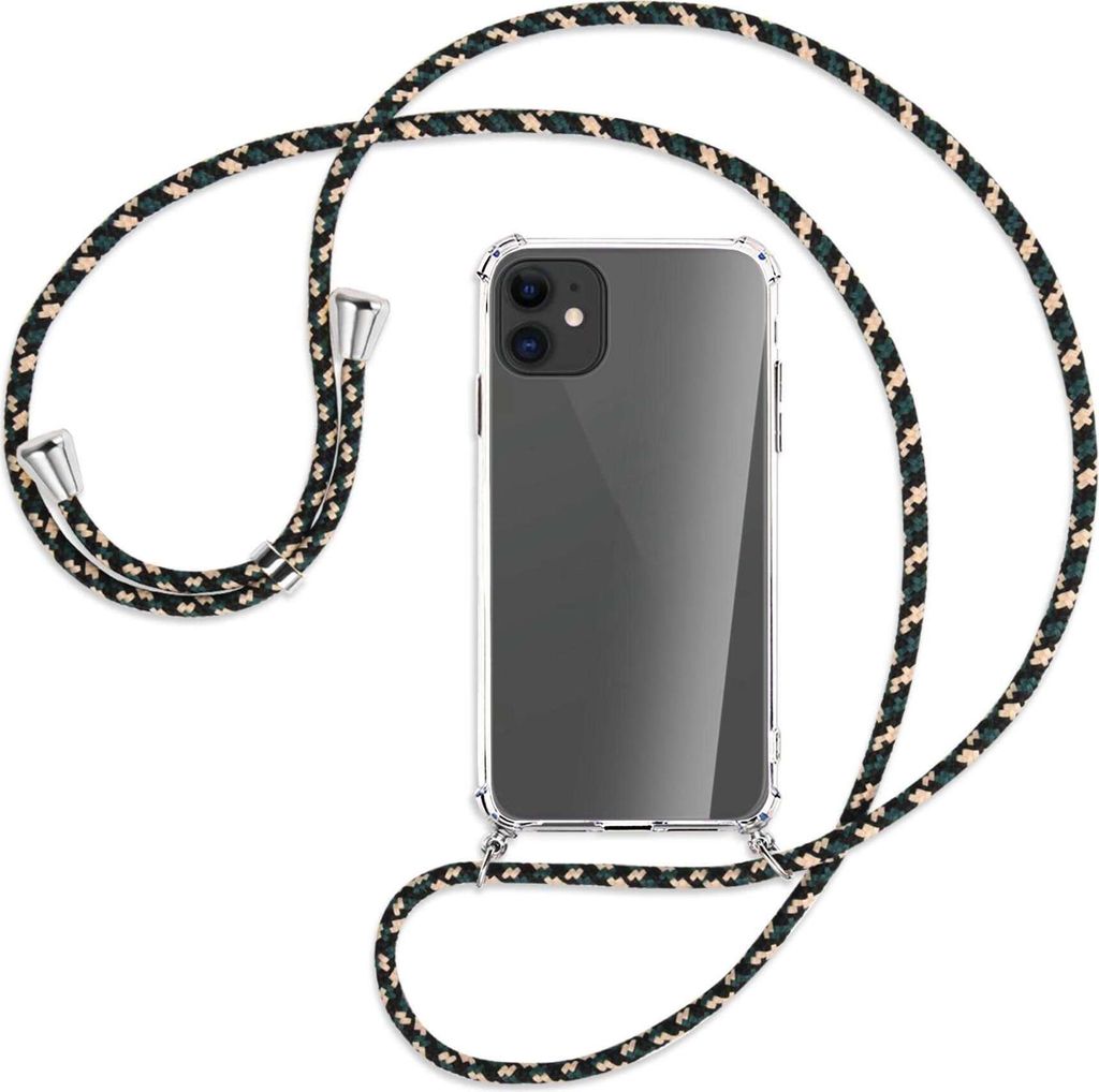 Handykette Backcover-Schutzhülle mit Band (Metall silberfarben) für Apple iPhone 11 - camouflage