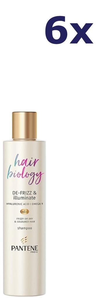 6x Pantene Hair biology - shampoo - 250ml de-frizz & illuminate