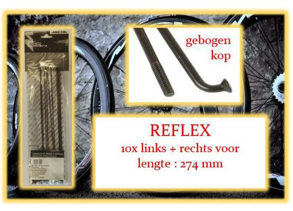 Kit de Rayons de Vélo Miche Spaak Reflex Noir avec Écrous 10 Pièces