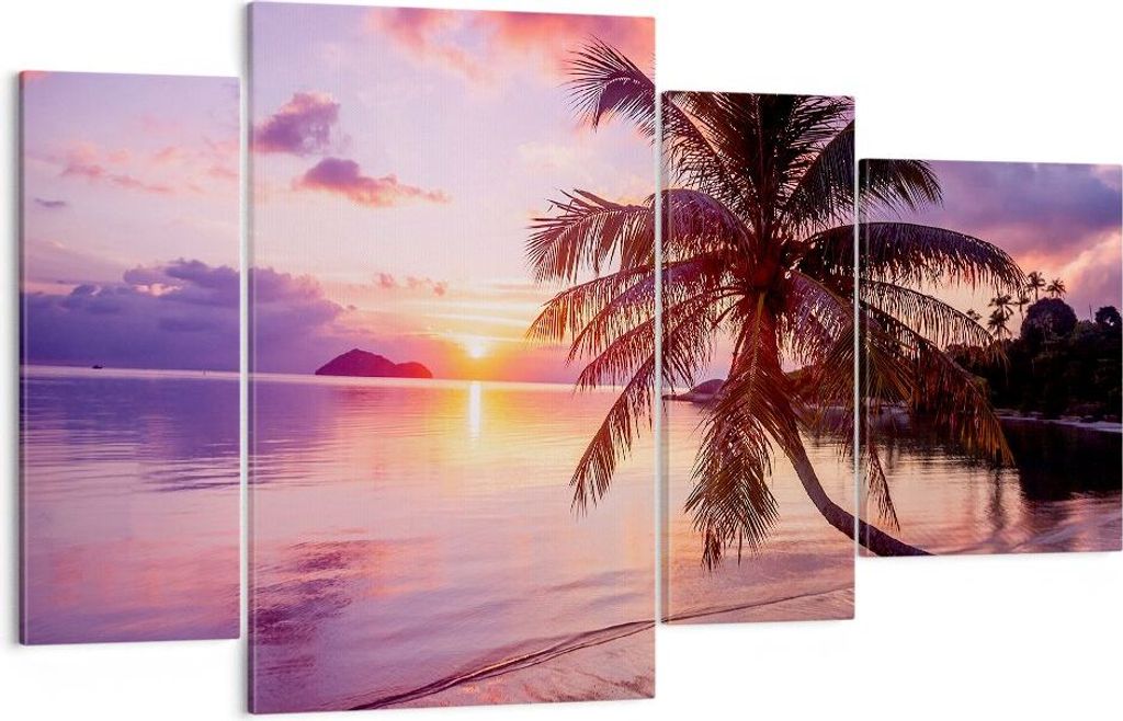 Bild auf Leinwand - Leinwandbild - Strand Meer Palme - 120x70cm - Wand Bild - Wanddeko - Wandbilder - Leinwanddruck - Bilder - Kunstdruck - Wanddek...