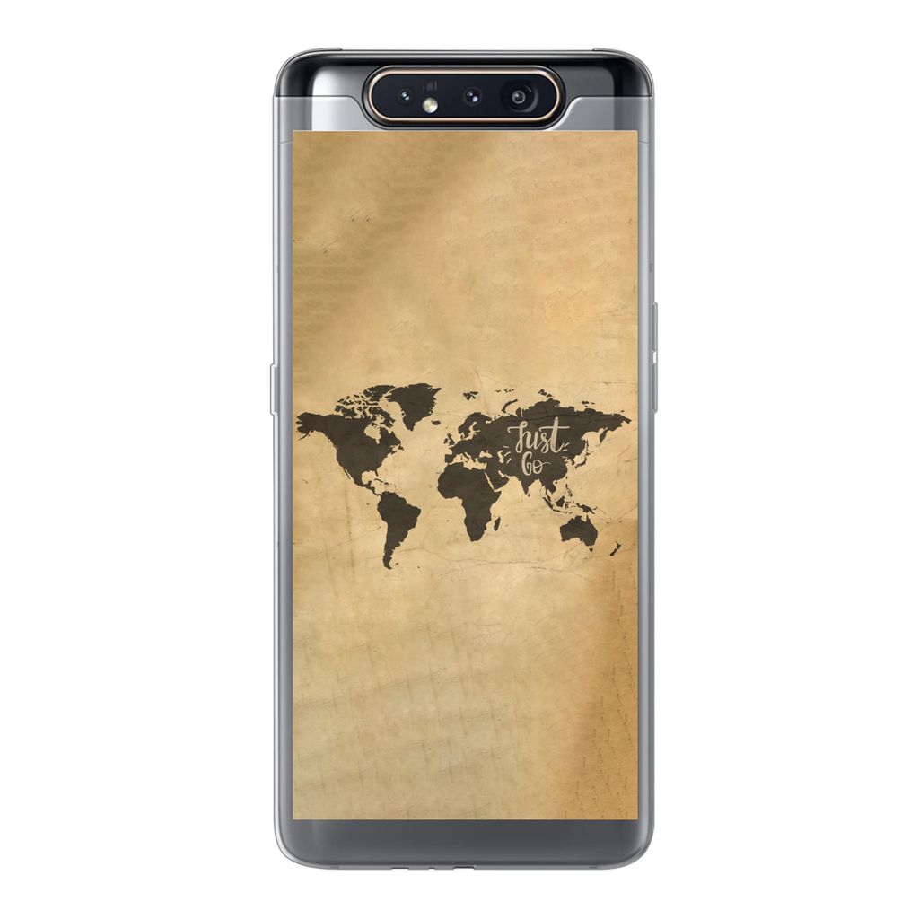 MuchoWow Handyhülle Schutzhülle Hülle für Samsung Galaxy A80 Weltkarte - Karte - Sprichwörter Silikon Softcase Handy Hülle - Schutzdeckel