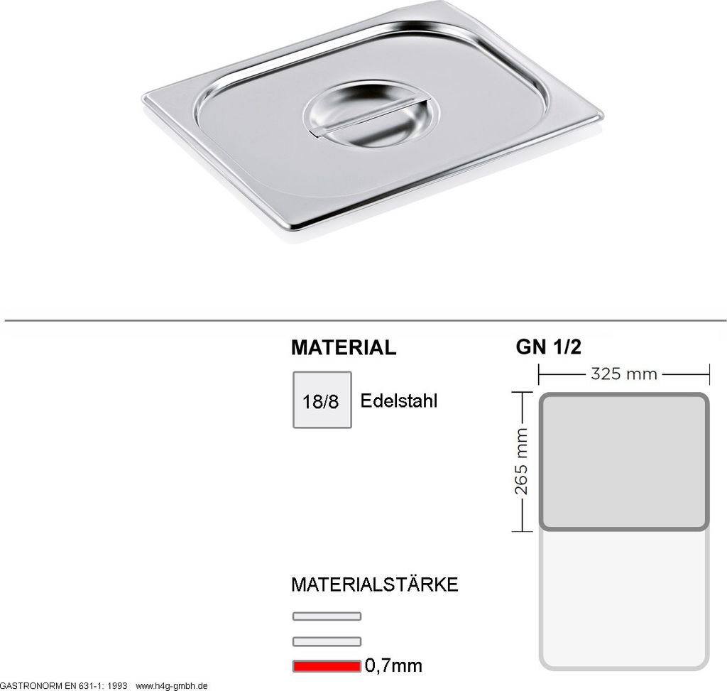 Gastronorm Deckel GN 1/2 - GN90 - 18/8 Edelstahl - 0,7mm